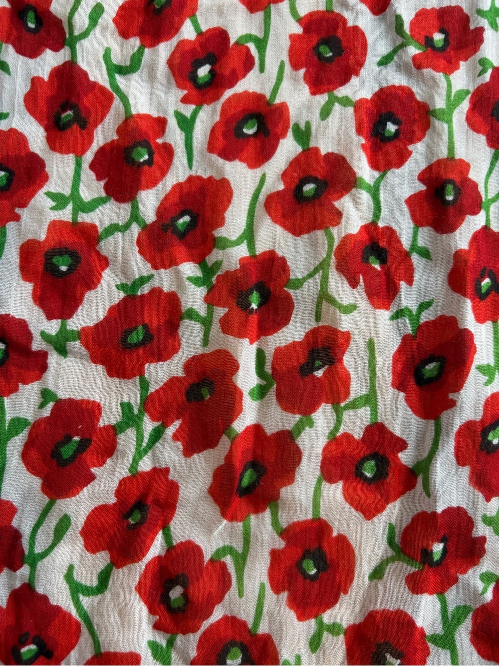J Crew Lightweight Floral Poppy Scarf - Red & Green on Cream - Picture 9 of 10